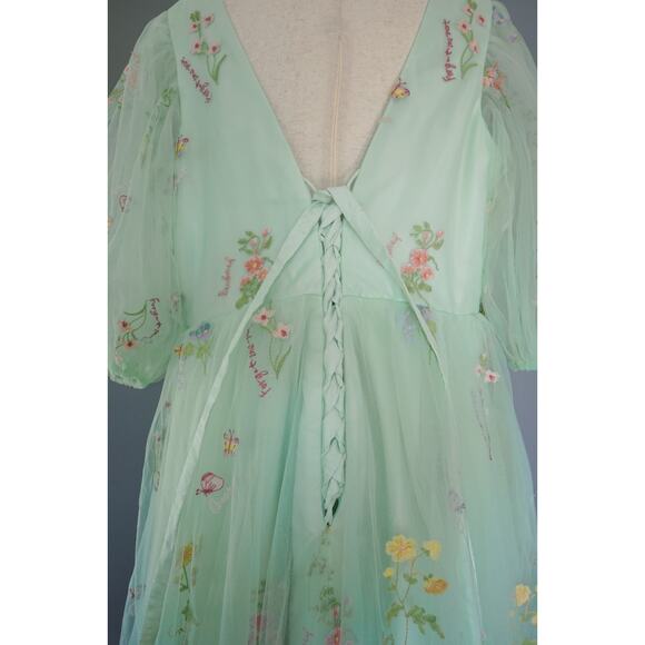 Fairy Butterfly Floral Embroidery Peasant Dress 20W Cottagecore Coquette Wedding - Picture 12 of 16